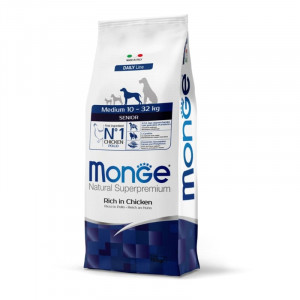 MONGE DOG MEDIUM SENIOR CHICKEN sausā suņu barība Vista 12kg